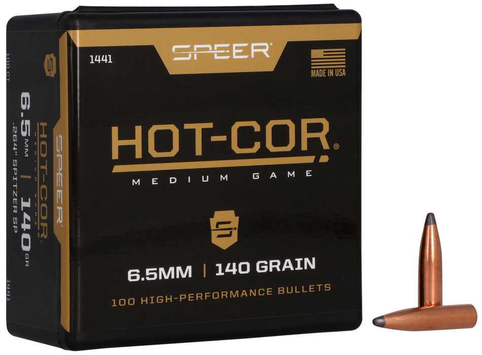 Speer Hot-Cor 264 Cal 140gr Spitzer Soft Point Bullets 100 Per Box