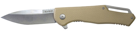 KA-BAR Jarosz Spearpoint Folding Flipper Knife 3.5 In Blade Tan Grip Pocket Clip