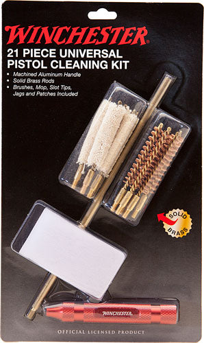 Winchester 21-Piece Universal Handgun Cleaning Kit, Machined Aluminum Handle with Brass Components