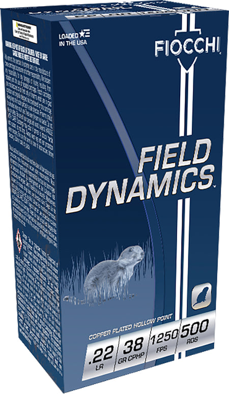 Fiocchi Field Dynamics High Velocity .22 Long Rifle 38 grain Copper Plated Hollow Point ammunition