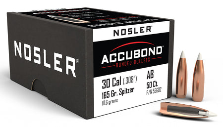 Nosler 55602 AccuBond 30 Cal 165gr Spitzer Point Hunting Bullets 50/Box