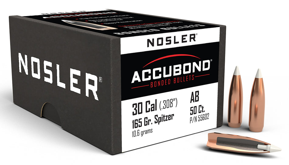 Nosler 55602 AccuBond 30 Cal 165gr Spitzer Point Hunting Bullets 50/Box