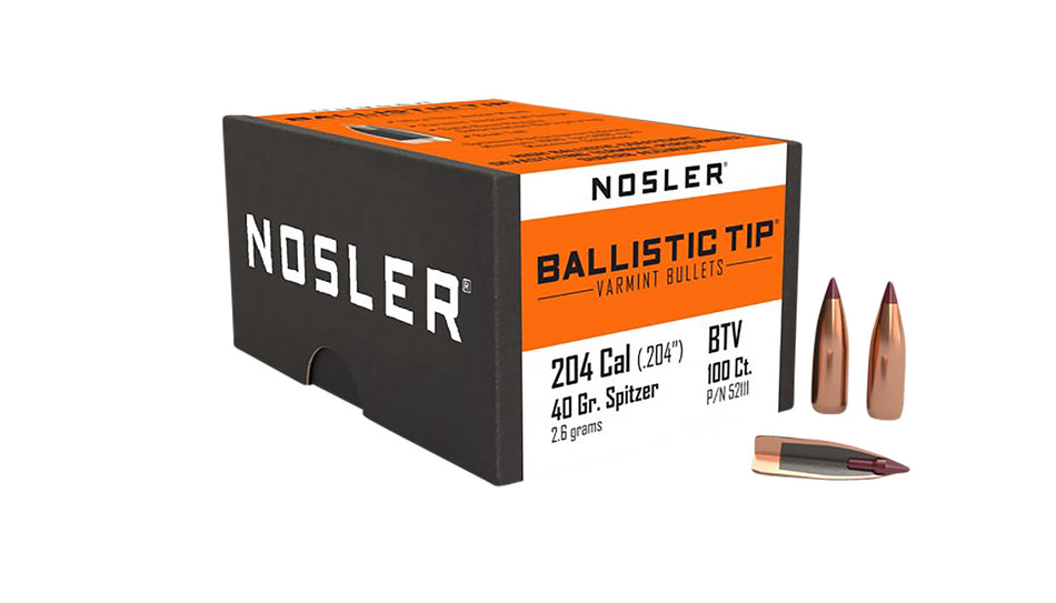 Nosler 52111 Ballistic Tip Varmint 204 Ruger 40gr Spitzer Bullets 100/Box