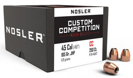 Nosler 44847 Custom Competition 45 Cal 185gr Jacketed Hollow Point Bullets 250/Box