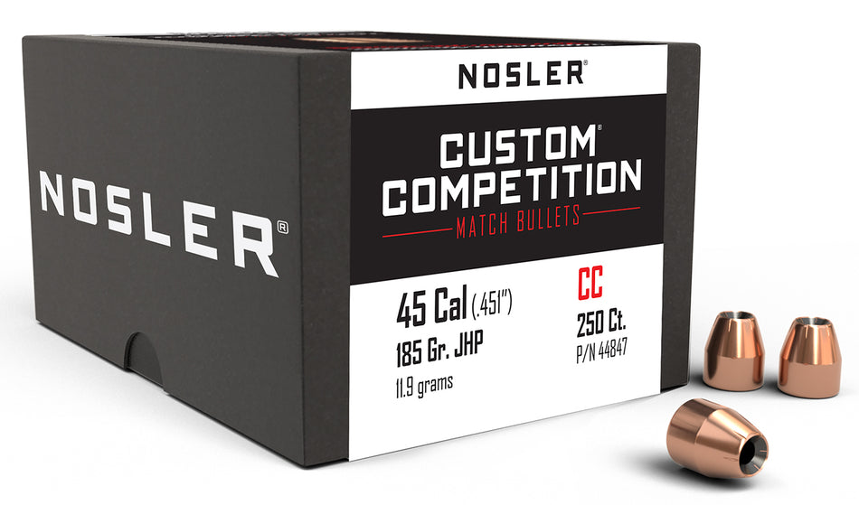 Nosler 44847 Custom Competition 45 Cal 185gr Jacketed Hollow Point Bullets 250/Box