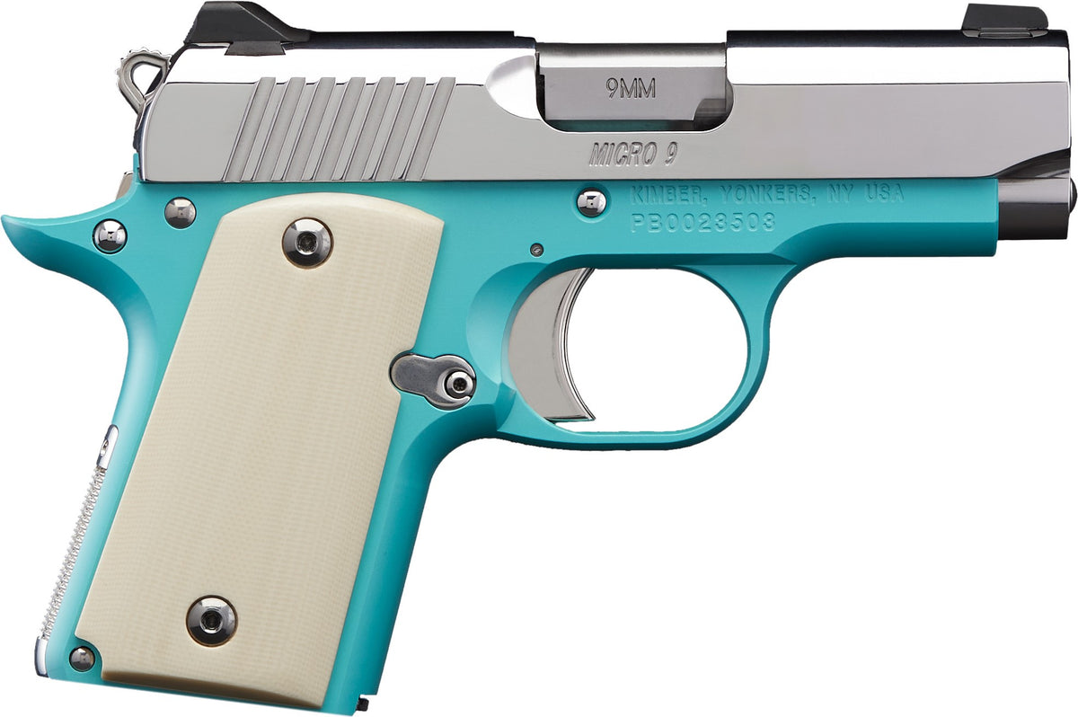 Kimber Mfg.,inc 3700647 Micro 9 Bel Air NS 9mm 6+1 3.15" Stainless Steel Slide Bel Air Blue Mirror-Polished Ivory G-10 Grip