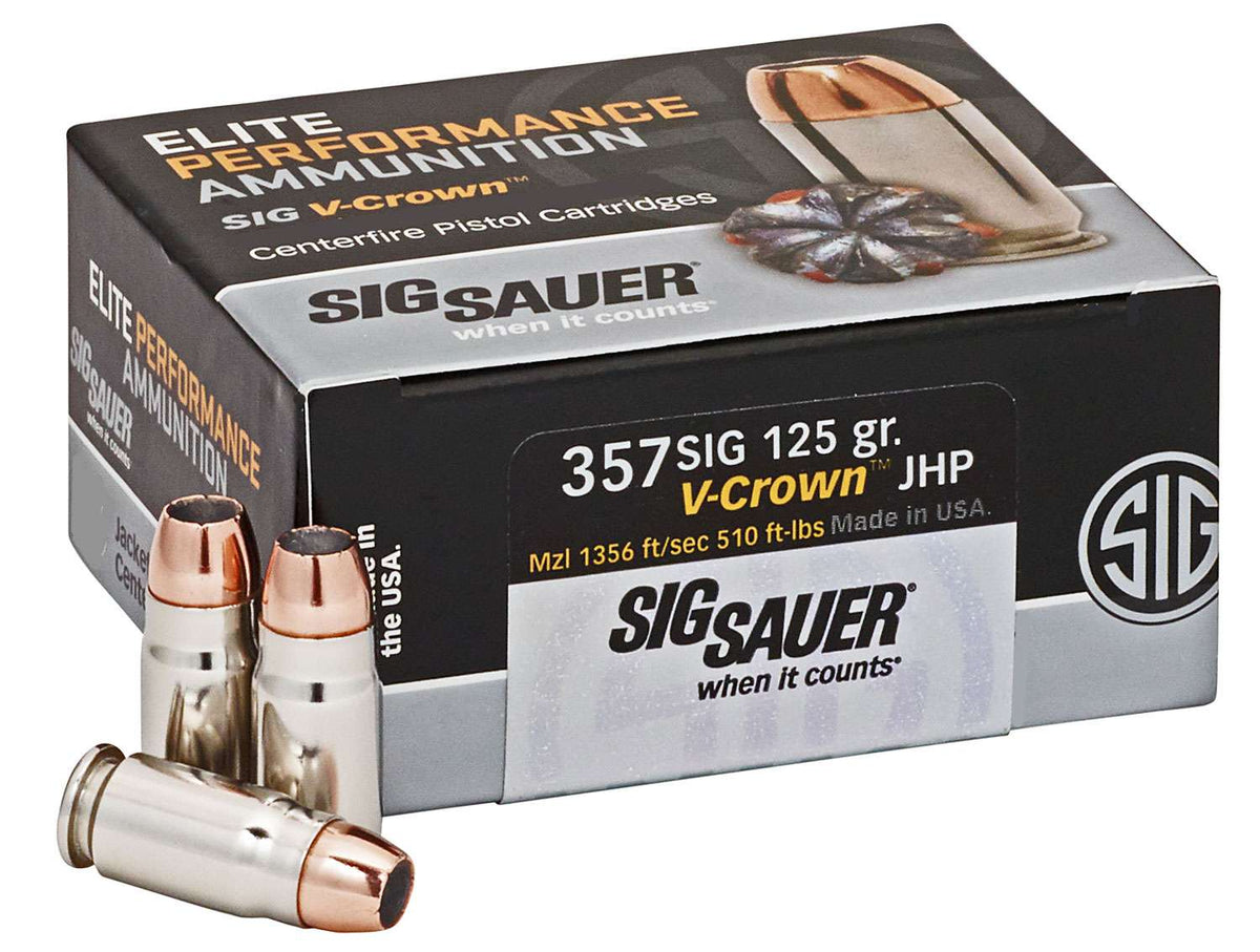 Sig Sauer Elite Defense V-Crown Home Defense .357 Sig 125 grain V-Crown Jacketed Hollow Point (VJHP) ammunition