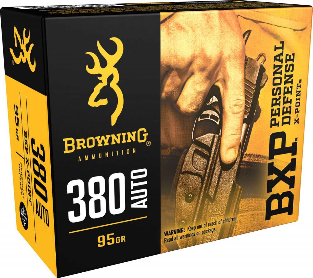 Browning BXP Personal Defense Home Defense .380 ACP/Auto 95 grain X-Point Hollow Point (XHP) ammunition