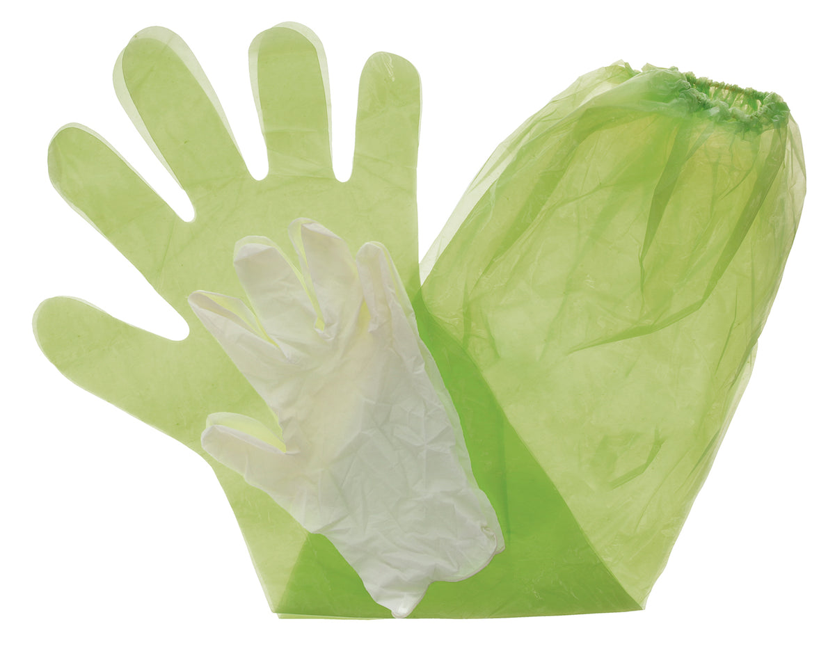 HME 4-Piece Game Cleaning Glove Kit Green Shoulder Length and Form-Fitting Pairs with Towelette