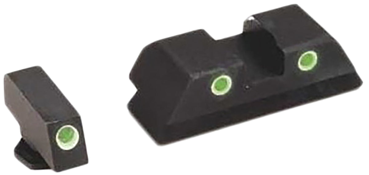 AmeriGlo Classic Tritium Sight Set GL113 Glock 9mm/.40/.380 - Green Front & Rear White Outline