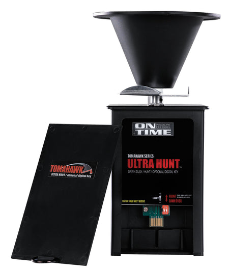 On Time 43005 Tomahawk Ultra Hunt Feeder, High-Impact Composite, 4 Feed Programs, Universal Mount, Black