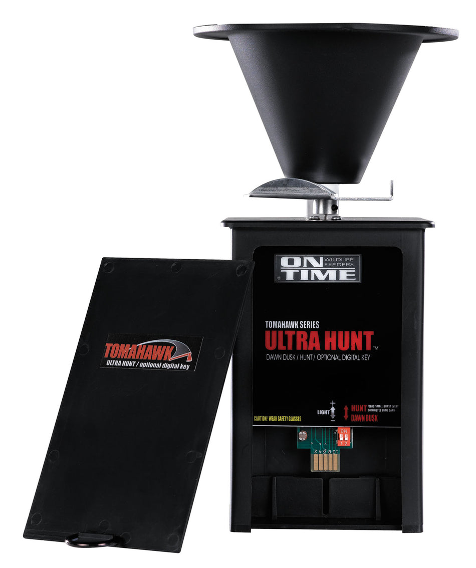 On Time 43005 Tomahawk Ultra Hunt Feeder, High-Impact Composite, 4 Feed Programs, Universal Mount, Black