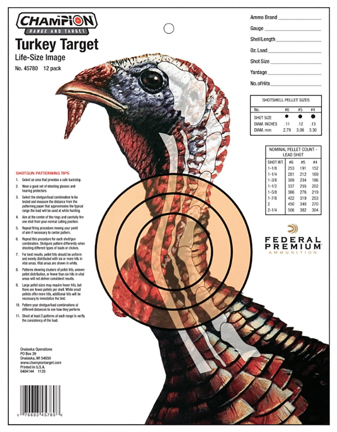 Champion LifeSize Turkey Hanging Paper Target 14"x18" Multi-Color 12 Pk