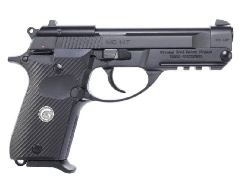 EAA GIRSAN 390850 MC 14T Solution Compact Frame 380 ACP 13+1, 4.50" Black Steel Tip-Up Barrel, Serrated Steel Slide & Aluminum Frame w/Picatinny Rail, Black Checkered Polymer Grip Ambidextrous