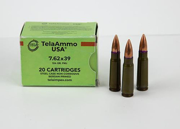 TelaAmmo 7.62x39 124 Grain Full Metal Jacket(FMJ) Non Corrosive Steel case