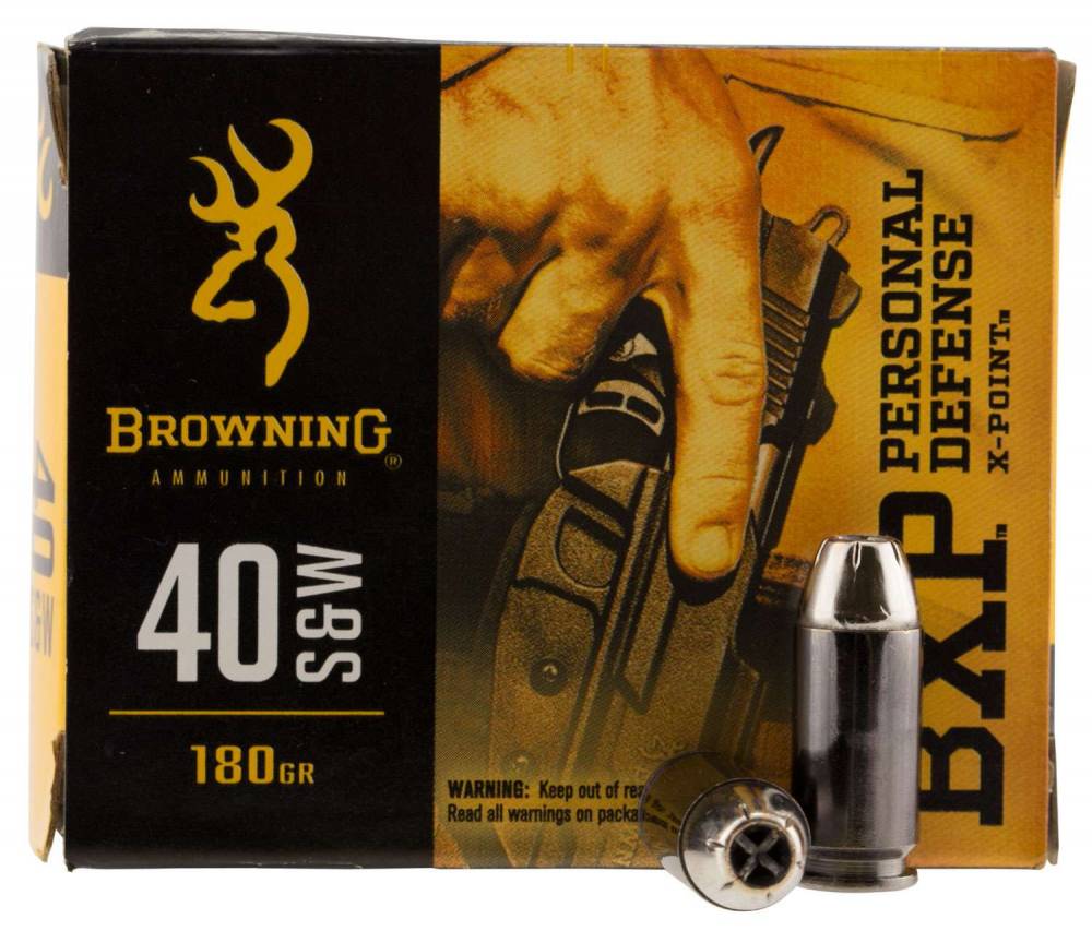 Browning BXP Personal Defense Home Defense .40 S&W 180 grain X-Point Hollow Point (XHP) ammunition