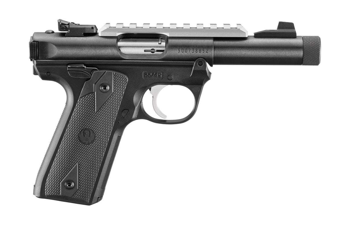 Ruger 40190 Mark IV 22/45 22 LR 10+1 4.40" Steel Threaded Bull Barrel, Blued Picatinny Rail Receiver, Blued Polymer Frame, Black Checkered Polymer Grip