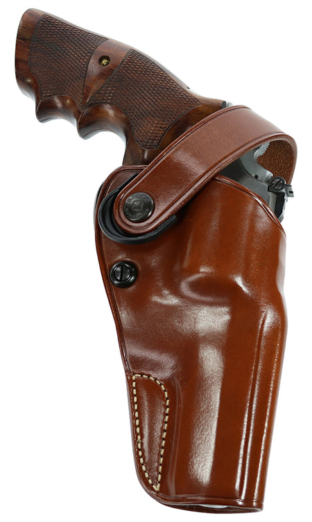 Galco DAO106 DAO Tan Steerhide OWB Holster with Retention Strap, Fits S&W L Frame 6", Right Hand