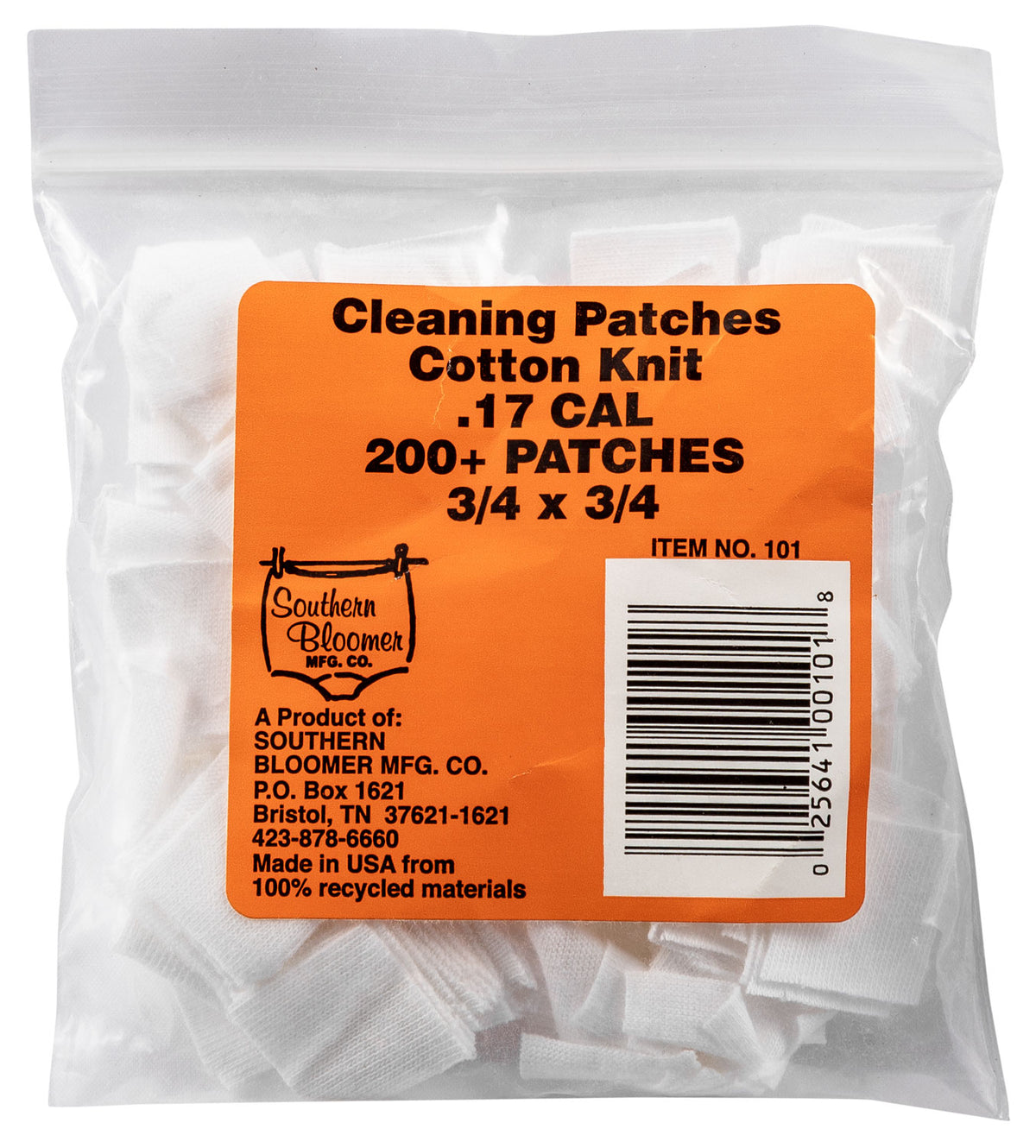 Southern Bloomer 17 Cal Cotton Knit Firearm Cleaning Patches 200 Per Pack