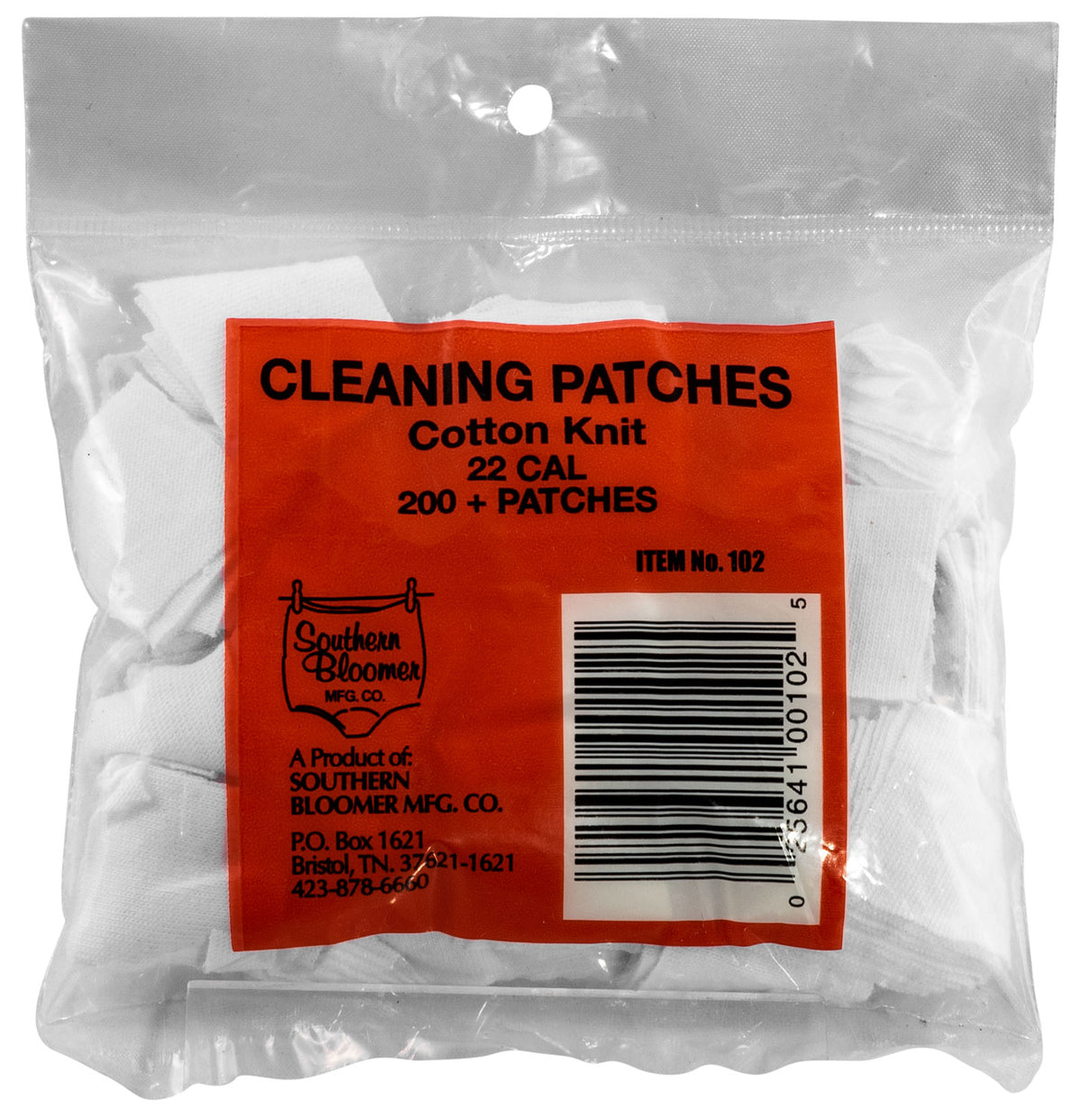 Southern Bloomer .22 Cal Cotton Knit Firearm Cleaning Patches 200 Per Pack