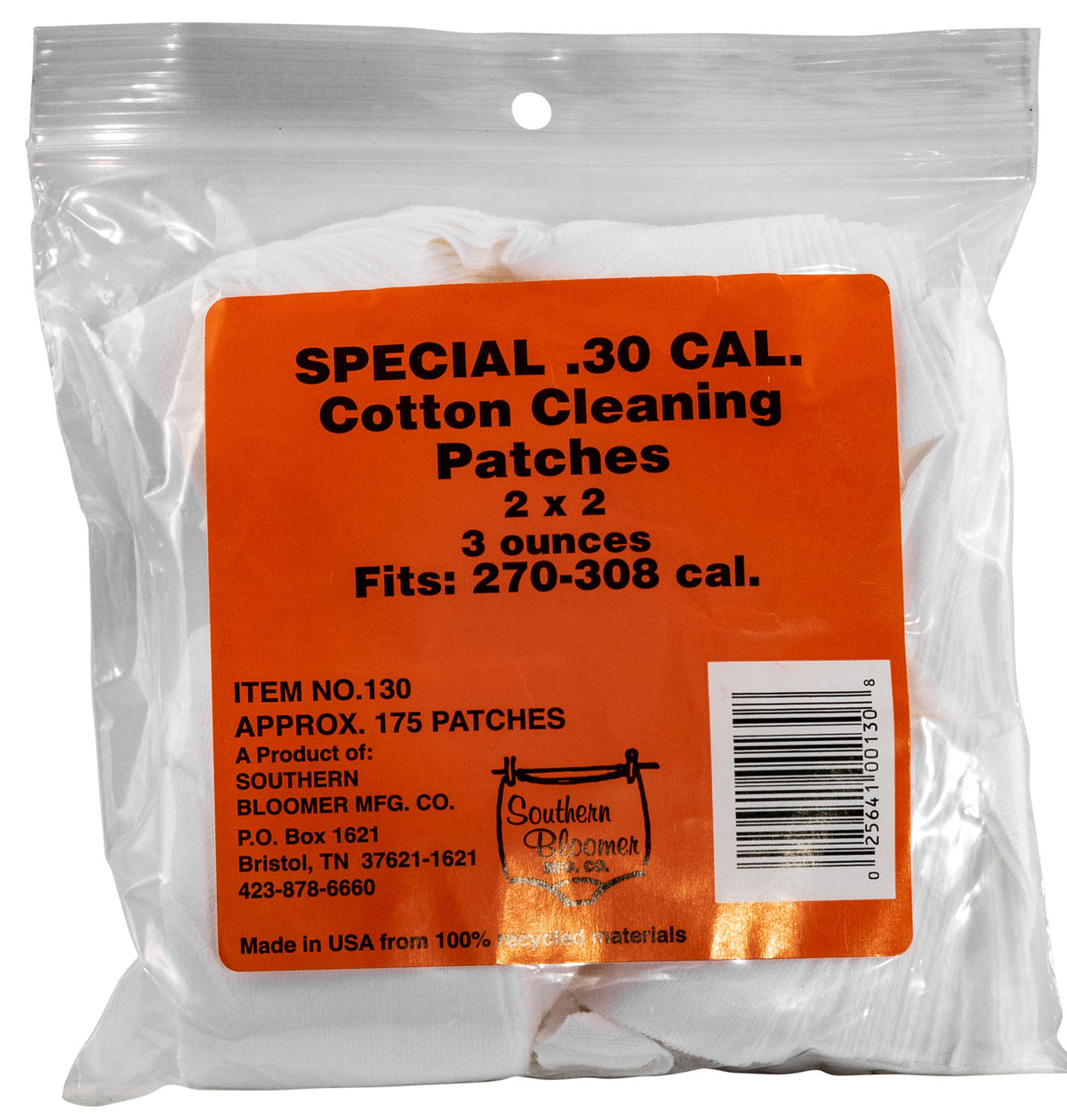 Southern Bloomer 30 Cal Cotton Knit Firearm Cleaning Patches 175 Per Bag