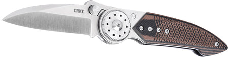 CRKT Walker Button Lock Folding Knife 2.93" Plain Blade Wood Stainless Handle