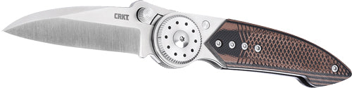 CRKT Walker Button Lock Folding Knife 2.93" Plain Blade Wood Stainless Handle