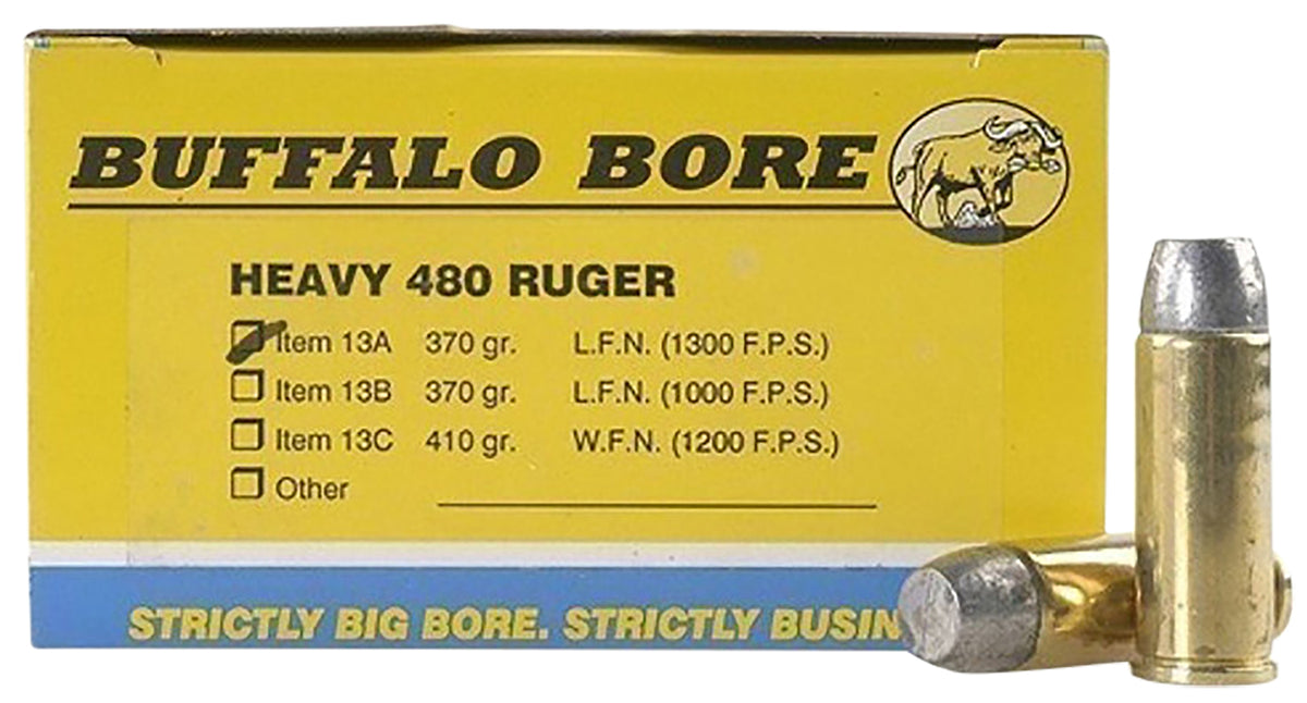 Buffalo Bore Heavy .480 Ruger 370 grain Lead Flat Nose ammunition