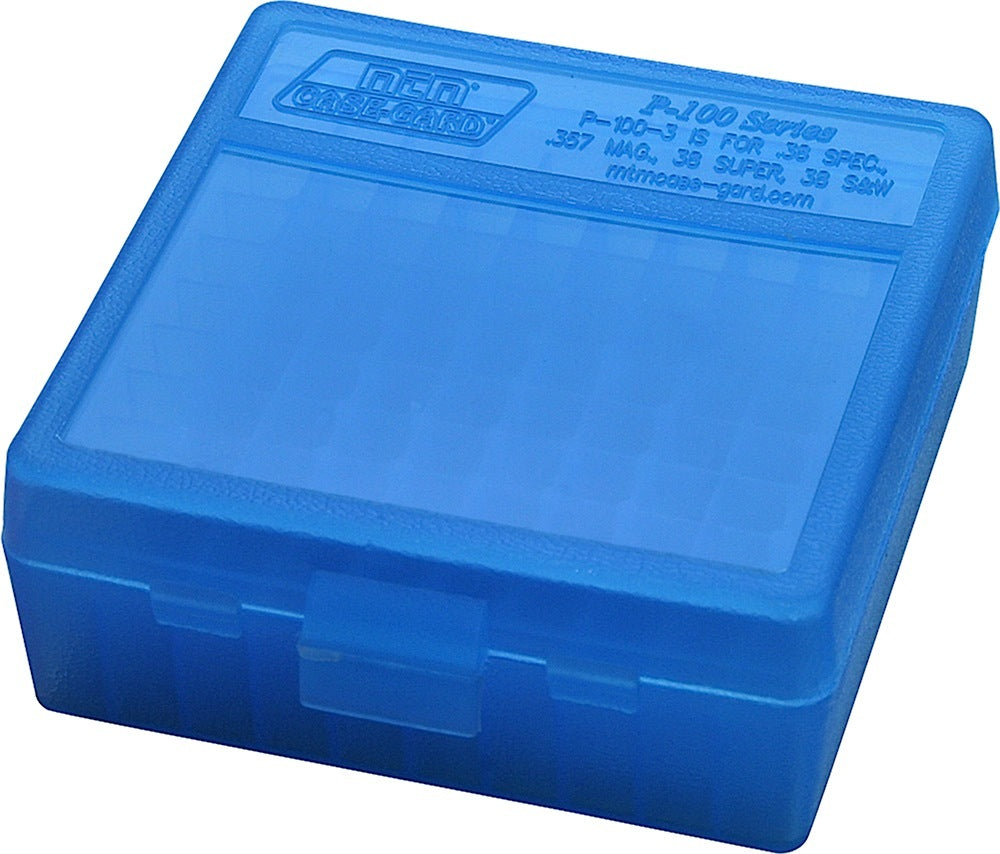MTM Case-Gard P100324 100 Round Blue Multi-Caliber Handgun Ammo Storage Box Flip-Top