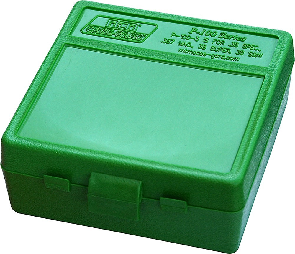 MTM P100310 P-100 Multi-Caliber 100rd Flip-Top Handgun Ammo Box Green Polypropylene