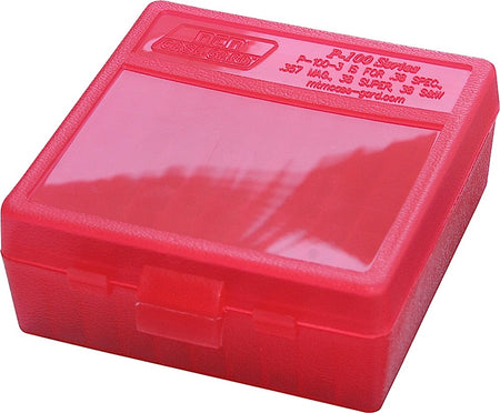 MTM P100329 P-100 Multi-Caliber 100rd Flip-Top Handgun Ammo Box Clear Red Polypropylene