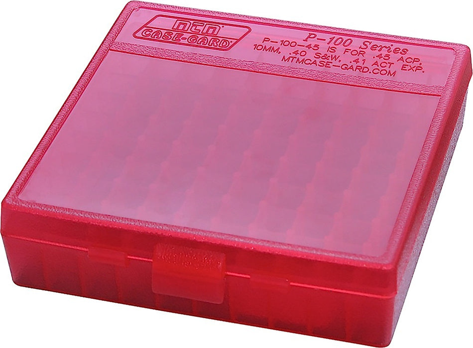 MTM Case-Gard P-100 Series Multi Caliber Ammo Box 100rd Flip-Top Clear Red Poly