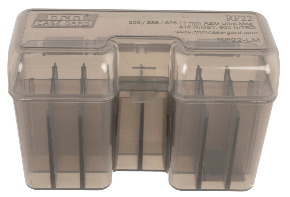 MTM Case-Gard RF22LM41 Large Magnum Rifle Ammo Box Flip-Top 22rd Clear Smoke Polypropylene