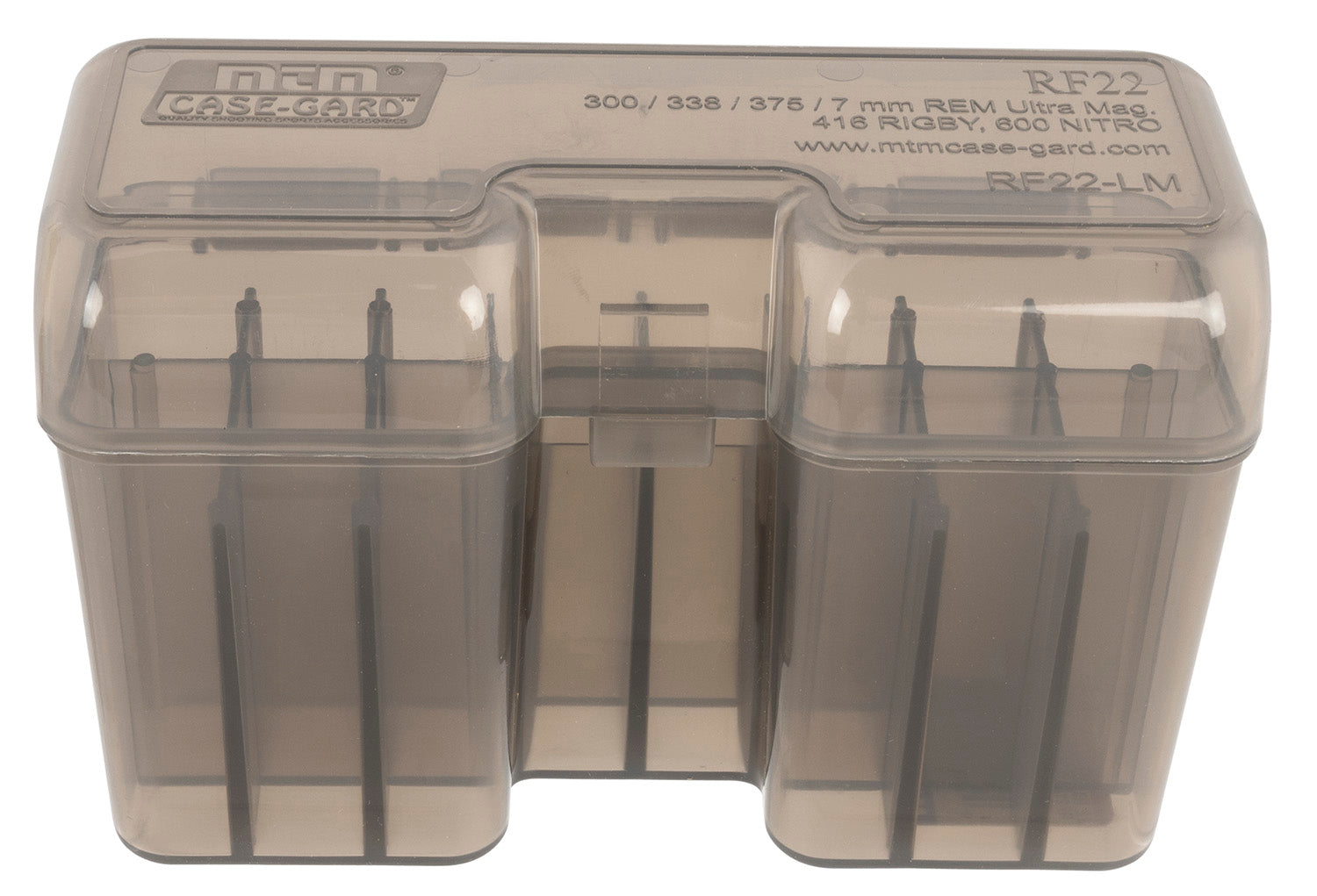 MTM Case-Gard RF22SM41 Short Magnum Rifle Ammo Box Flip-Top 22rd Clear Smoke Polypropylene