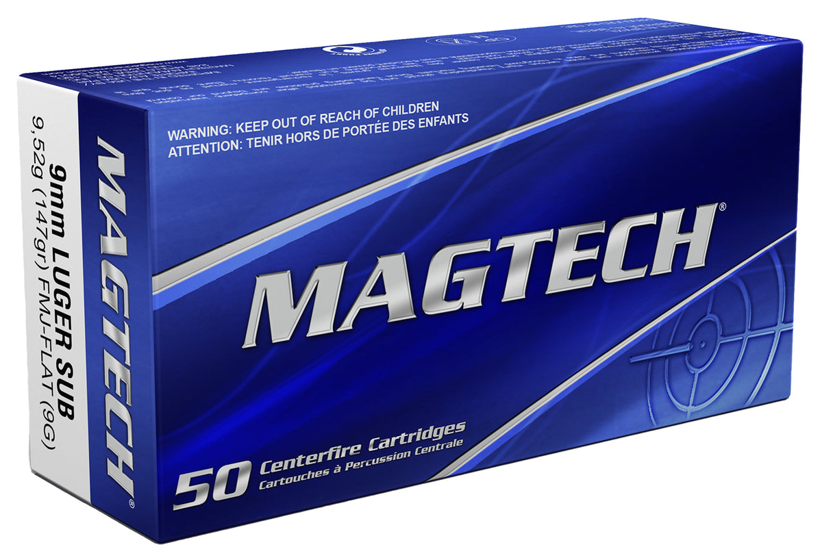 Magtech Sport Shooting Range/Training Subsonic Full Metal Jacket Flat Subsonic 147 Grain 9mm Luger/Parabellum 990 fps