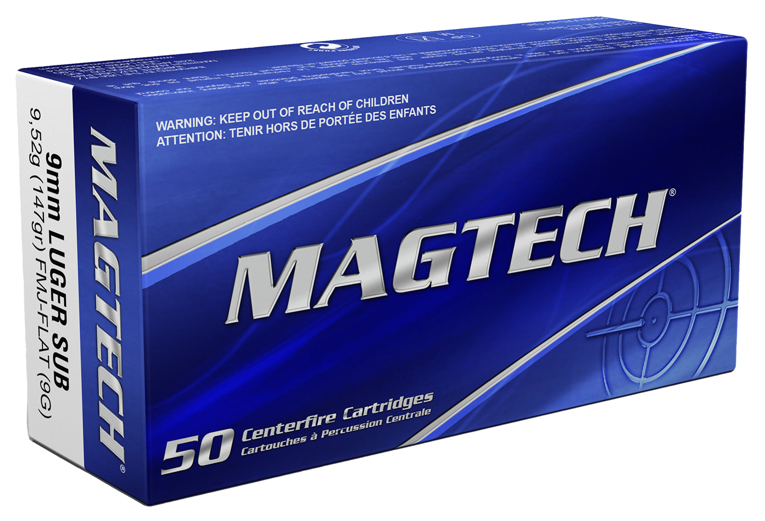 Magtech Sport Shooting Range/Training Subsonic Full Metal Jacket Flat Subsonic 147 Grain 9mm Luger/Parabellum 990 fps