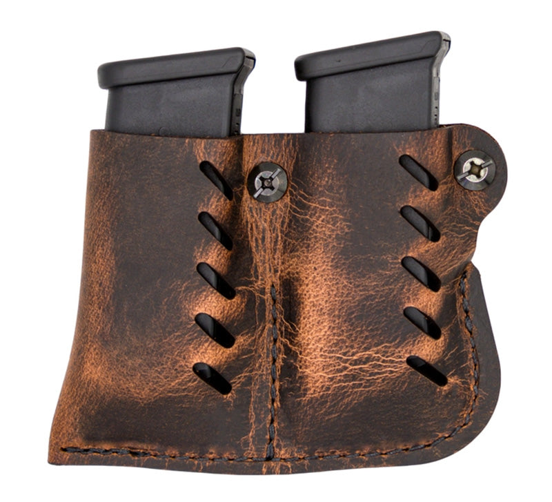 Versacarry Brown Leather Carrier Holds Two Double Stack Magazines