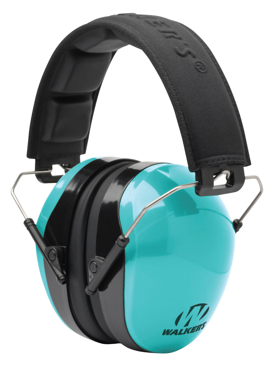 Walker's Advanced Passive Muff 26NRR Folding Over-the-Head Aqua Blue & Black