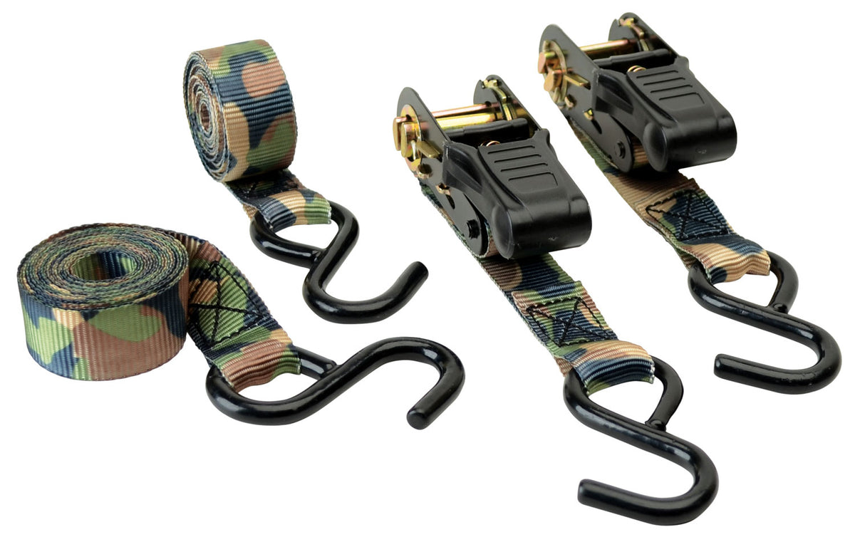 HME Camouflage Ratchet Tie Down Strap Set 4 Pack 500 lb Load