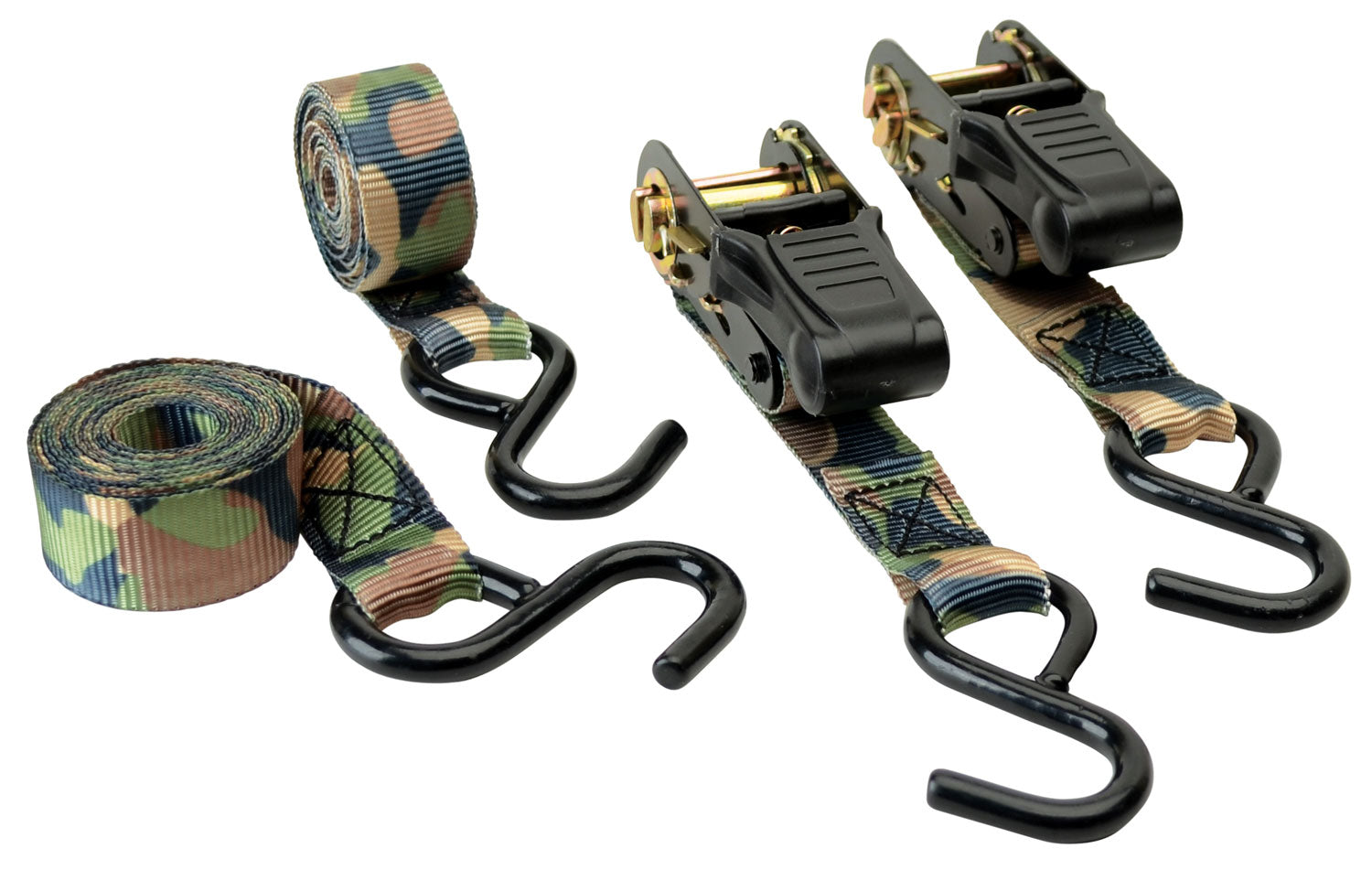 HME Camouflage Ratchet Tie Down Strap Set 4 Pack 500 lb Load