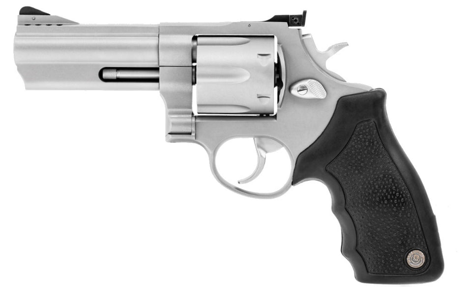 Taurus 2-440049 44 Large 44 Rem Mag 6 Shot 4" Matte Stainless Ported Barrel, Cylinder & Frame, Black Finger Grooved Rubber Grip, Transfer Bar Safety, Exposed Hammer