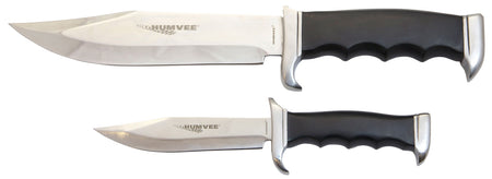 Humvee HMVBC02BK Bowie Knife Combo Large and Small Polished Stainless Blade Black Pakawood Handle with Nylon Sheath