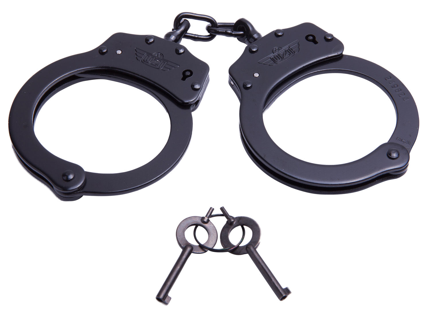 Uzi High Tensile Black Stainless Steel Handcuffs Double-Lock 2 Keys
