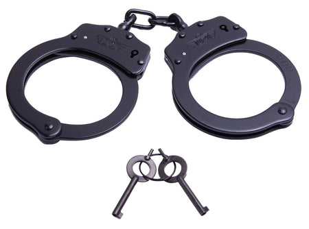 Uzi High Tensile Black Stainless Steel Handcuffs Double-Lock 2 Keys