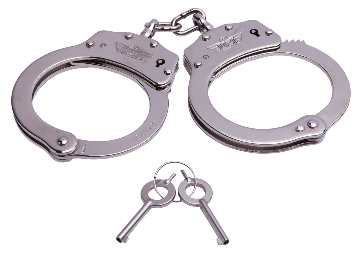 Uzi High Tensile Silver Stainless Steel Handcuffs Double-Lock 2 Keys