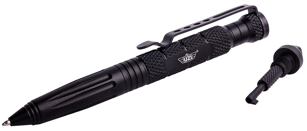 Uzi UZITACPEN6BK Black Aluminum 6" Tactical Pen Glass Breaker & Cuff Key Included
