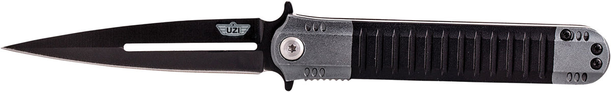 Uzi UZKFDR009 Covert 3.50" Spring-Assist Folding Spear Point Knife, Black/Gray Aluminum Handle, Includes Metal Pocket Clip