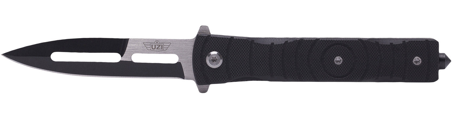 Uzi Accessories UZKFDR014 Mossad III 3.50" Spring-Assisted Folder Spear Point Stainless Steel Blade, G10 Handle, Glass Breaker Included