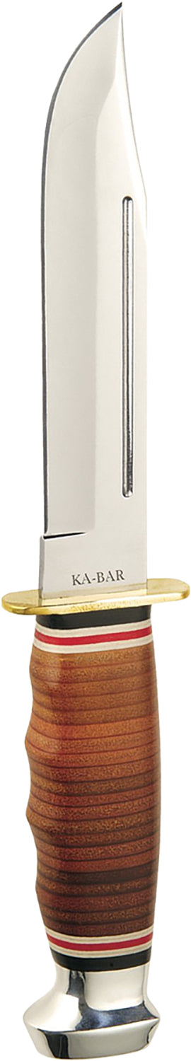 Ka-Bar 1235 Marine Hunter 5.88" Fixed Clip Point 4116 SS Blade, Stacked Leather Handle with Finger Grooves, Includes Sheath