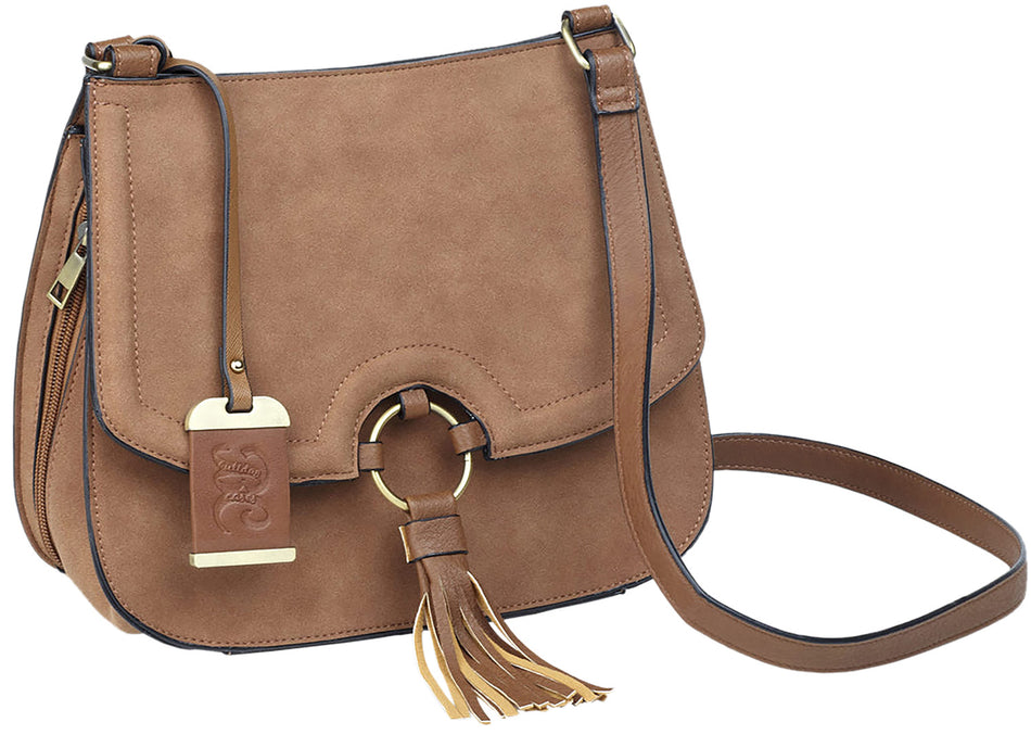 Bulldog BDP034 Concealed Carry Cross Body Purse Tan Suede with Holster Most Small Handguns RH